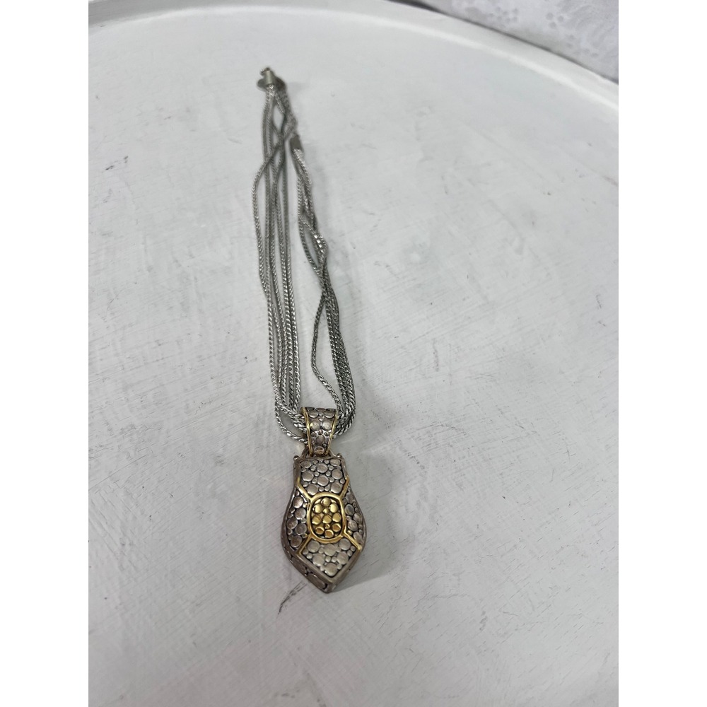 Liz Claiborne Mixed Metal Multi Strand Pendant Necklace Silver Gold Tone